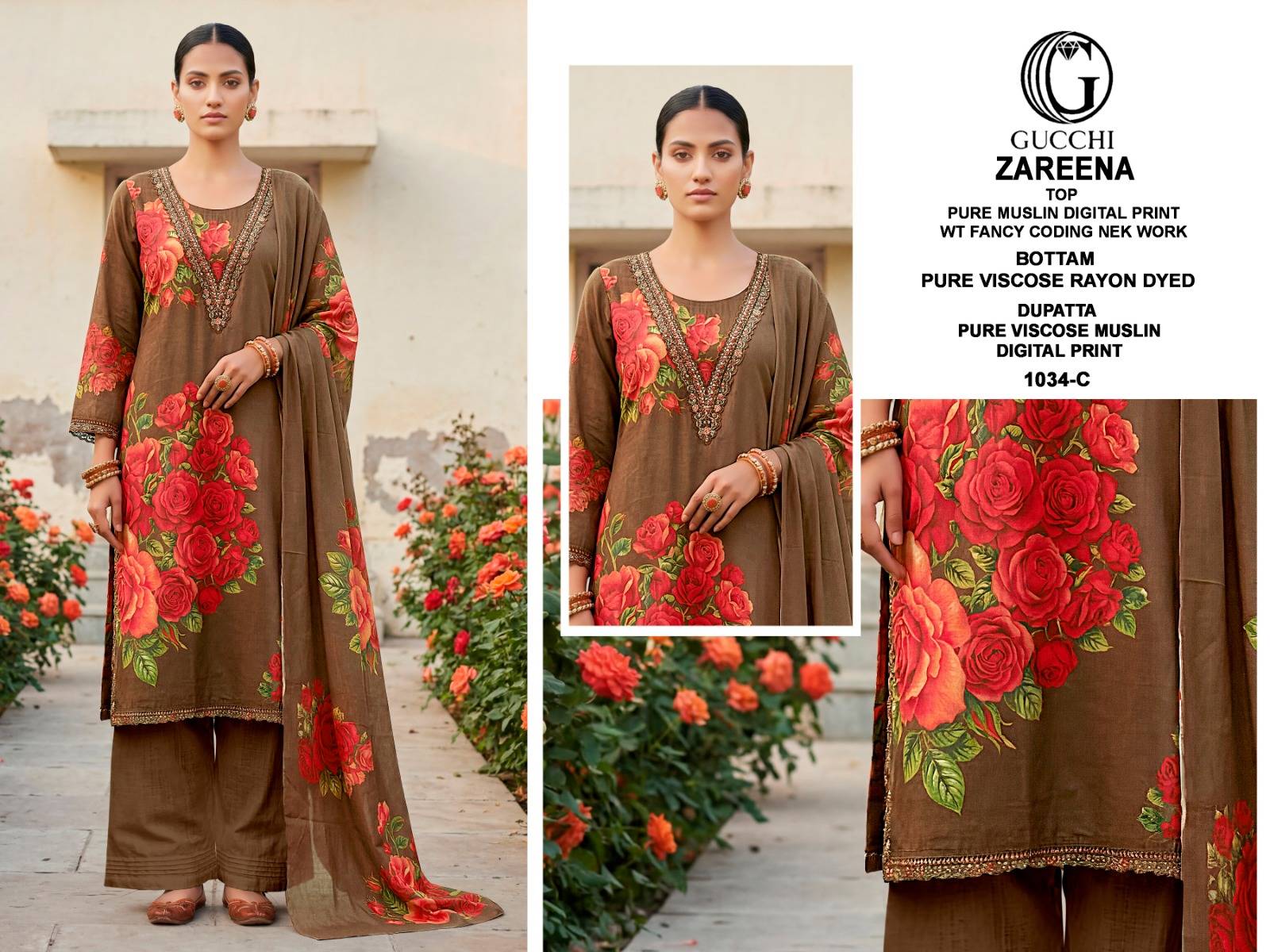 ZAREENA - 1034 Series By GUCCHI Stylish Beautiful Colourful Pure Muslin Dresses At Wholesale Price